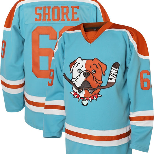 Cartoon Dog Embroidery Men's Long Sleeve Hockey Jersey