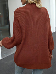  Solid Lantern Sleeve Open Front Cardigan