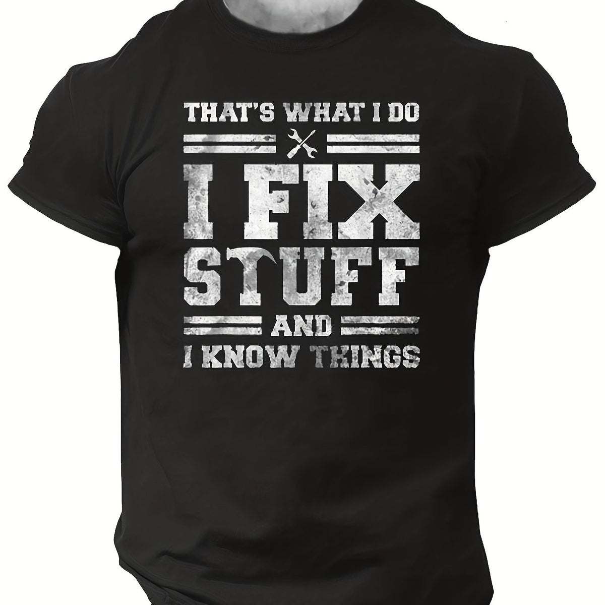 Men's Fix Stuff Letter Print Tee Top for Summer