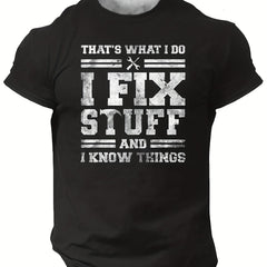 Men's Fix Stuff Letter Print Tee Top for Summer