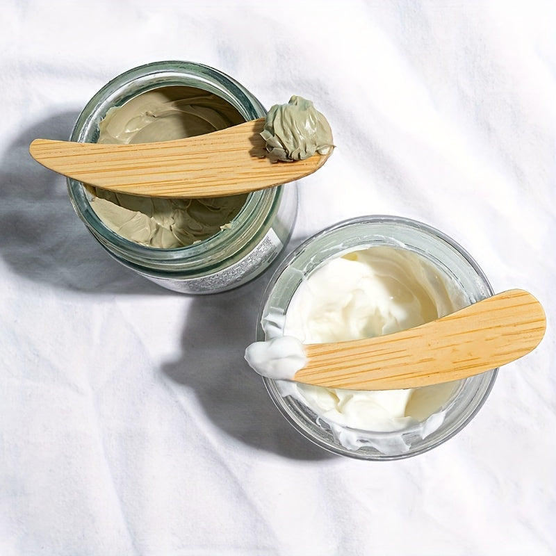 50pcs Bamboo Cosmetic Spatula Small Cosmetic Scoop Spoon Wooden Mini Facial Crea