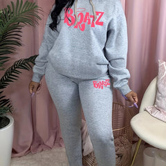  Art Letter Print Hoodie & Sweatpants Set