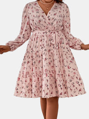 Women's Plus Ditsy Print Long Sleeve Smock Dress
