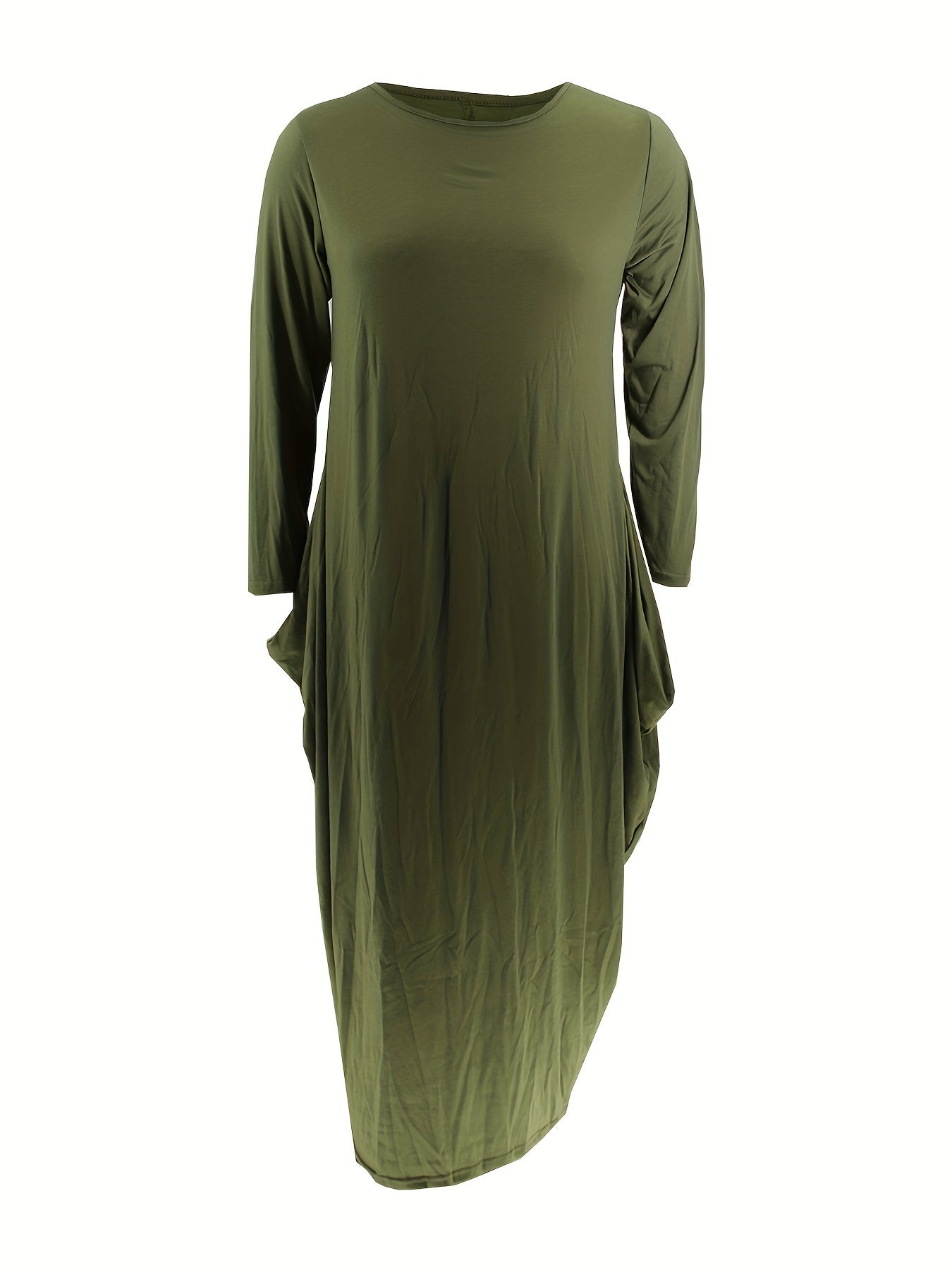  Solid Long Sleeve Round Neck Baggy Dress