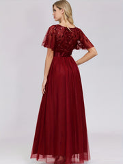 Mesh Contrast Maxi Party Dress Short Sleeve Crew Neck Evening Wear