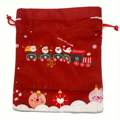 Snowman Train Pattern Drawstring Bags Gift Packaging Bag Handbag