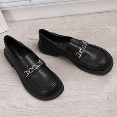 Chain Decor Chunky Heel Loafers British Style Work Shoes