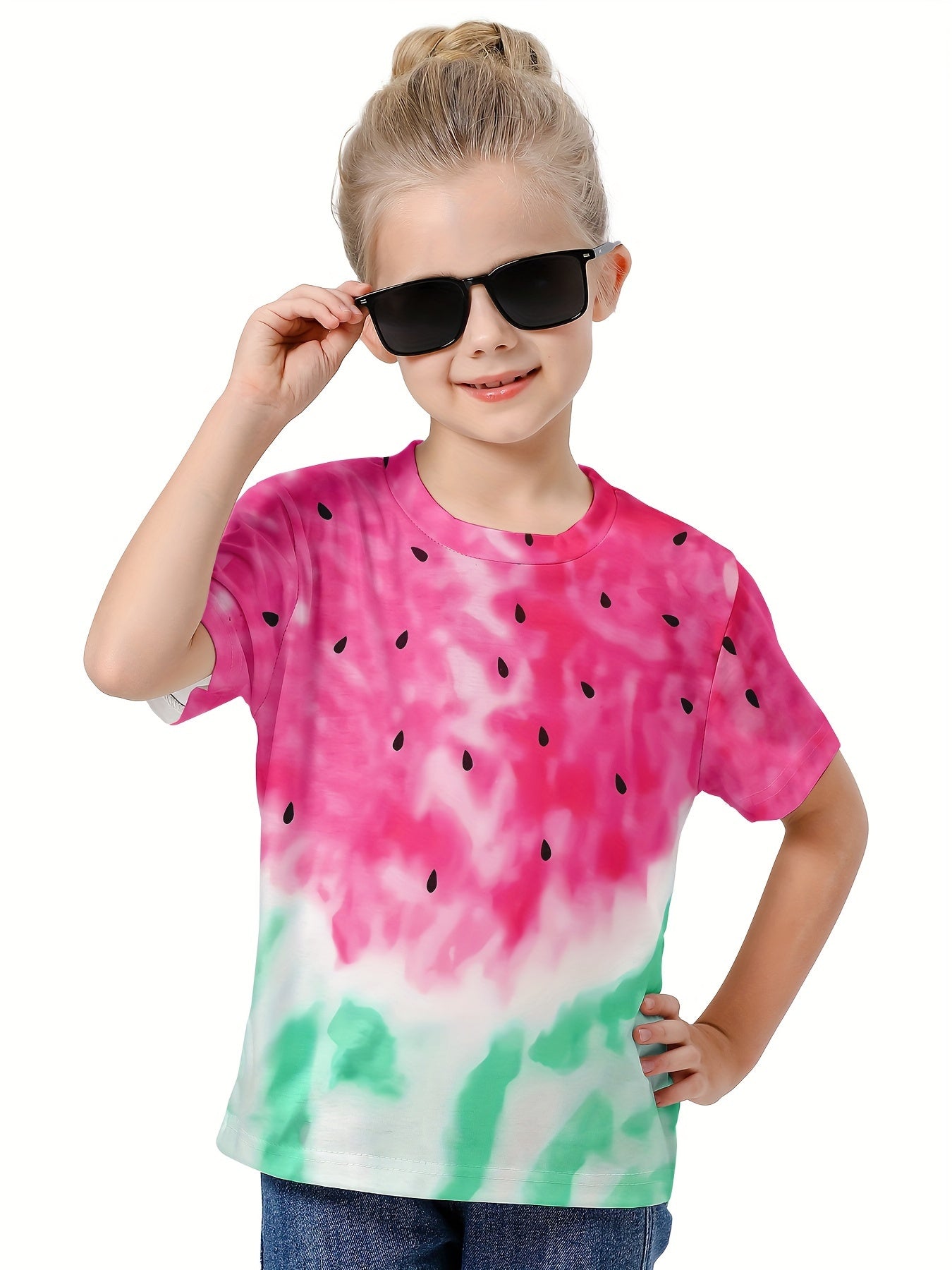 Watermelon Gradient Short Sleeve T shirt Girls Summer Sports Gift
