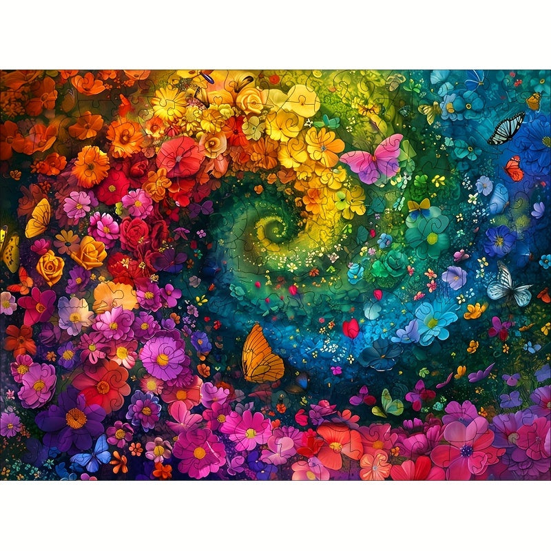 Spiral Flower Sea Wooden Jigsaw Puzzle with Irregular Animal Shapes