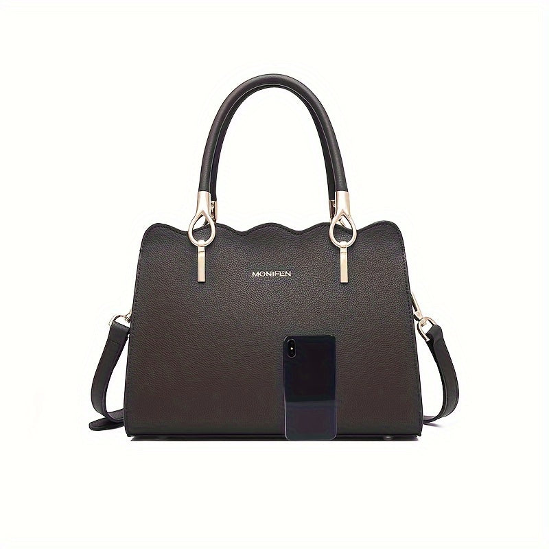 Convertible Shoulder Tote Bag with Detachable Strap & Zipper Closure