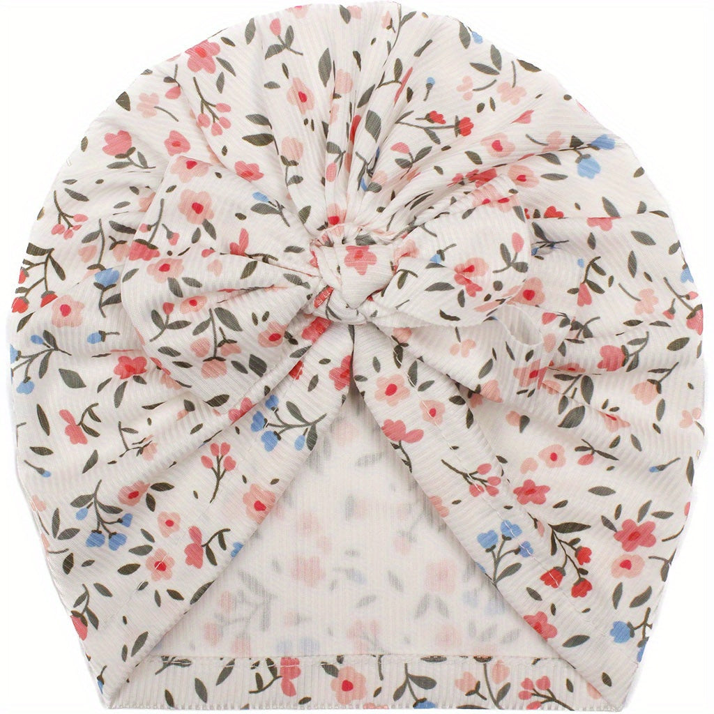 Cute Printed Baby Headscarf Hat w/ Soft Threaded Bow