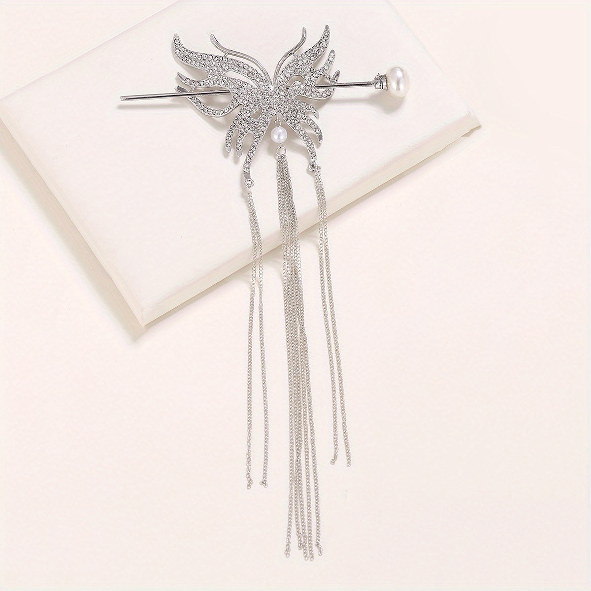 Metal Butterfly Hairpin Tassel Rhinestone Hair Stick