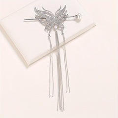 Metal Butterfly Hairpin Tassel Rhinestone Hair Stick