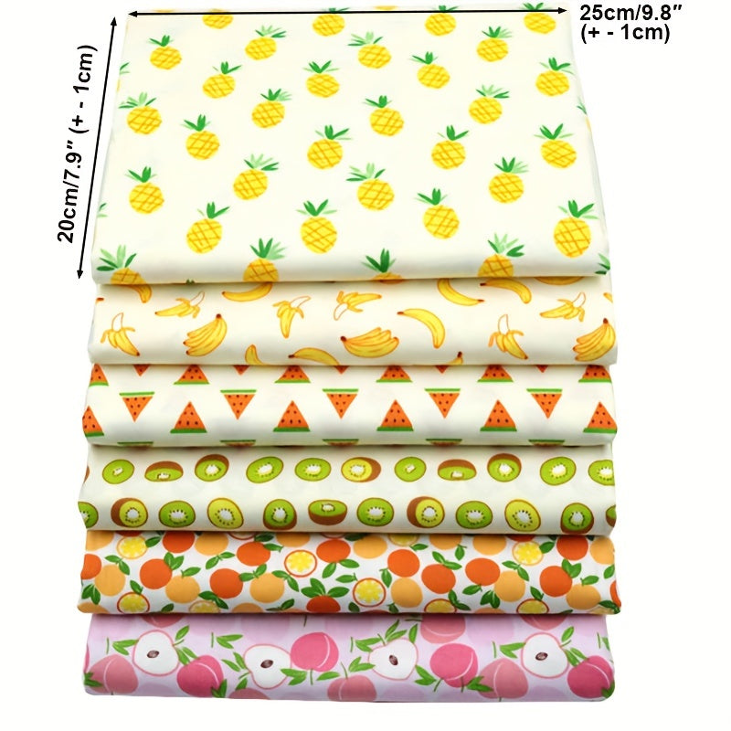 6pcs Fruits Series Printed Fabric Patchwork Cloth DIY Sewing