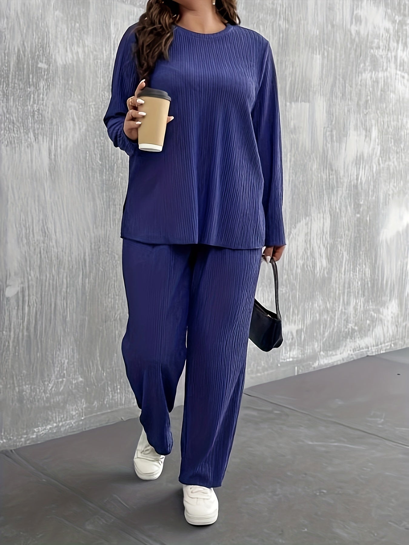  Ribbed Long Sleeve Top & Pants Set