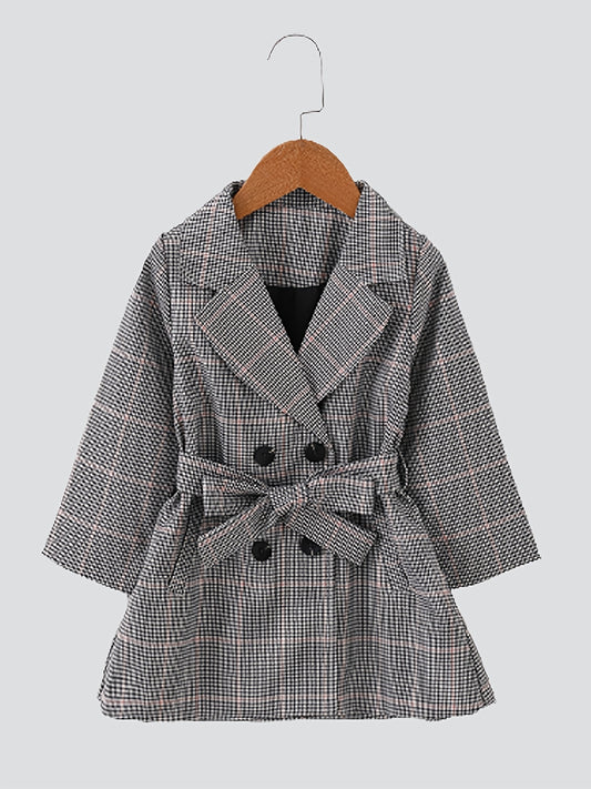 Girls Houndstooth Plaid Peacoat Jacket Kids Overcoat Fall Spring