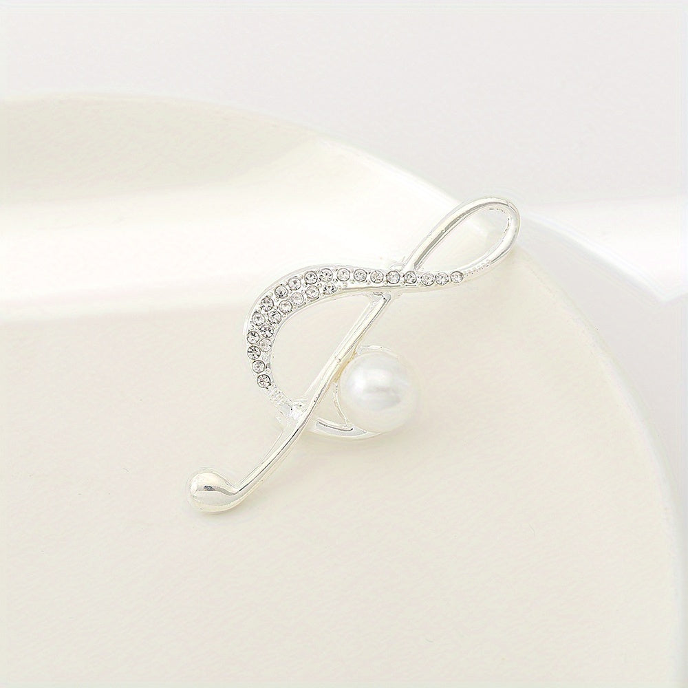 Musical Note Brooch Pearl Rhinestone Pin Scarf Dress Clothes Decor
