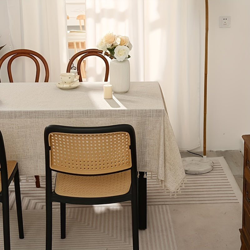 Polyester Rectangle Tablecloth Beige Tassel Square Table Cover