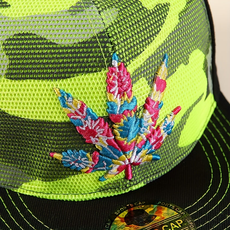 Leaf Embroidery Snapback Hat Camouflage Baseball Cap Unisex Sunscreen