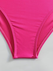 Dark Pink Tropical Print Tankini Sets V Neck Drawstring Tie Side High Cut
