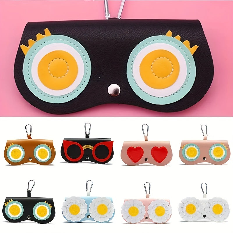 Portable Hanging Glasses Storage Bag PU Leather Sunglasses Cover Cartoon Holder