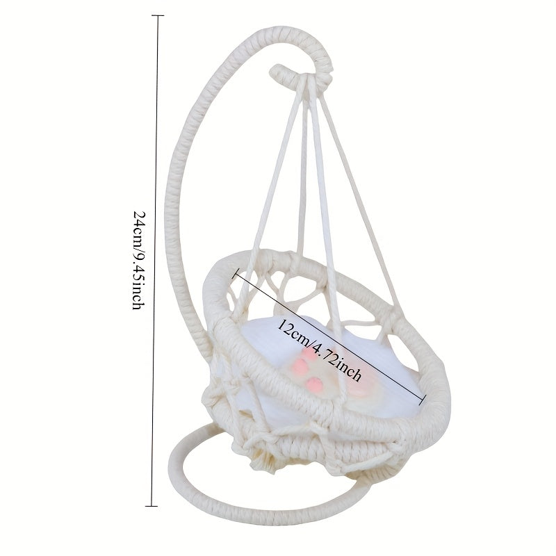 Handwoven Dollhouse Hanging Chair & Pink Twine Doll Swing