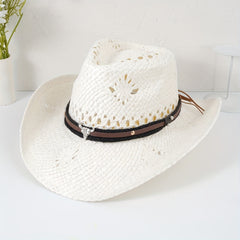 Western Cowboy Hat with Shell Flower Calf Head Chain Belt