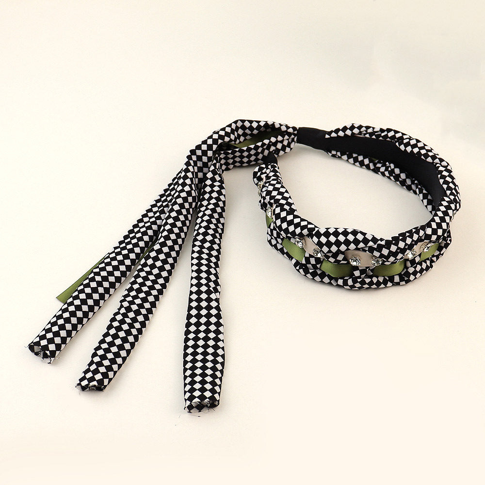 Synthetic Hair Braided Headband with Houndstooth Scarf