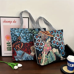 Ethnic Style Canvas Tote Bag Vintage Embroidery Large Shoulder Bag