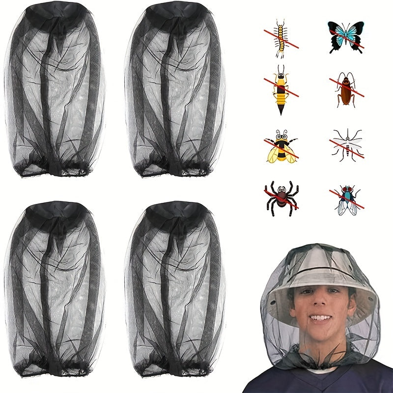 4 Pack Lightweight Mosquito Head Net Hat for Outdoor Activities