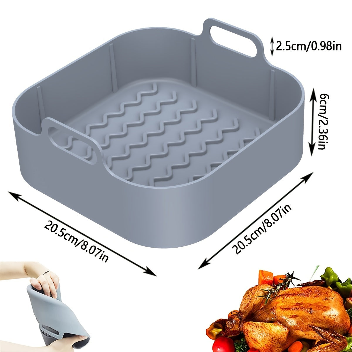 2pcs Air Fryer Silicone Pot With Handle Reusable Air Fryer Liner Heat Resistant