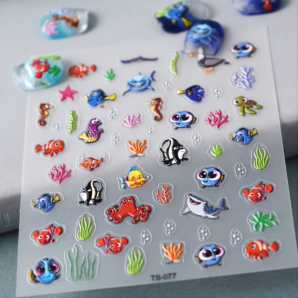 5D Shark Nail Stickers Marine Animals Art Decoration Nails Manicure Decor