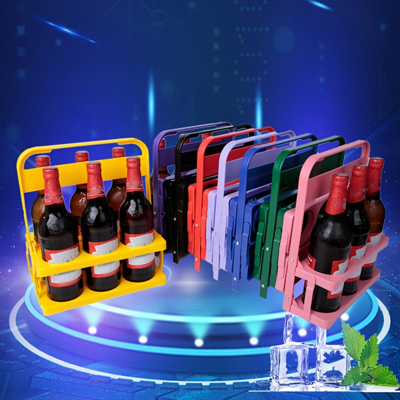 Portable 6 Bottle Plastic Folding Wine Rack Beer Basket
