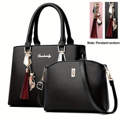2pcs Tassel Decor Handbag & Crossbody Bag Set Women's Office & Work Purse