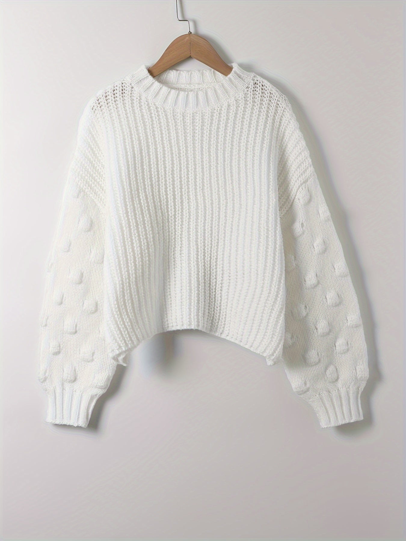  Solid Lantern Sleeve Knitted Pullover Jumper