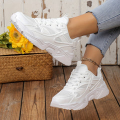 Solid Chunky Sneakers Heighten Lightweight Flying Woven Shoes
