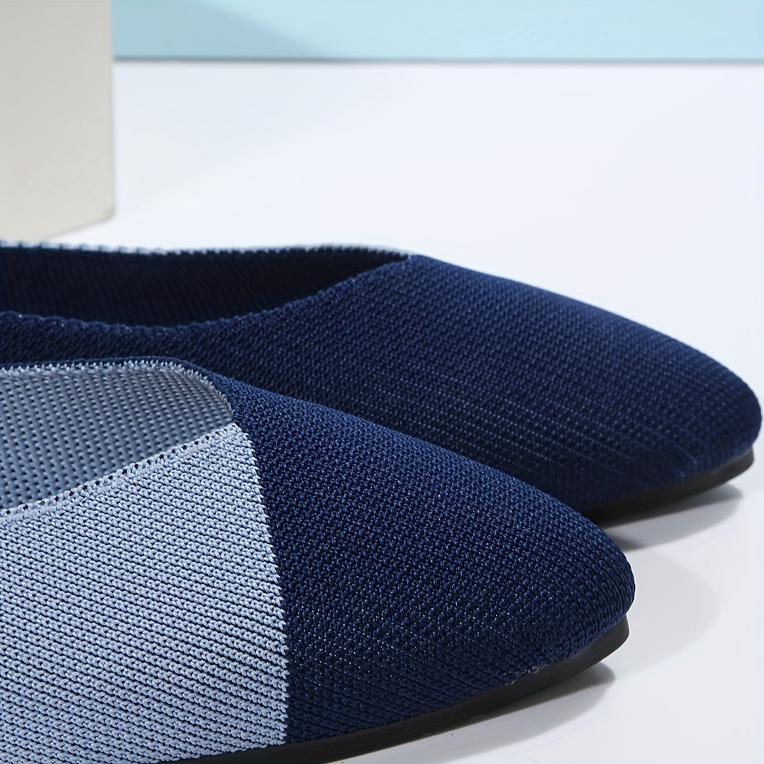 Colorblock Pointed Toe Knitted Slip On Ballet Flats