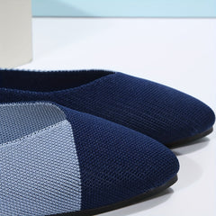 Colorblock Pointed Toe Knitted Slip On Ballet Flats