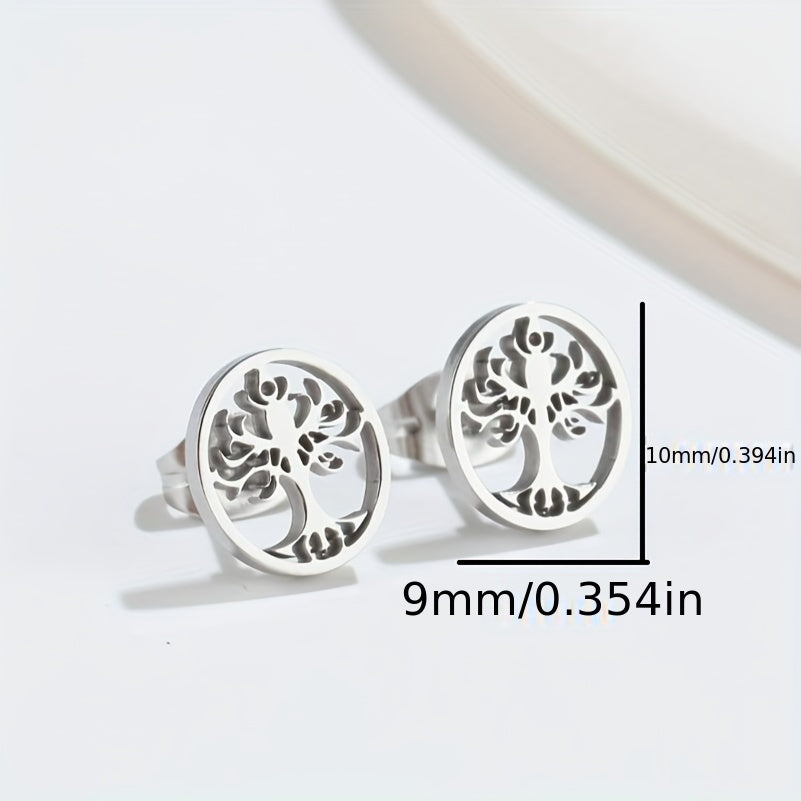 Men's Stainless Steel Ancient Silvery Tree Earrings