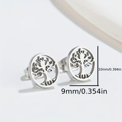 Men's Stainless Steel Ancient Silvery Tree Earrings