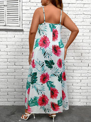 Plus Tropical Print V Neck Stretch Maxi Cami Dress