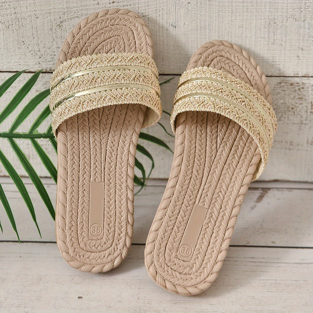 Women's Golden Slide Sandals Flat Slip On Beach Shoes