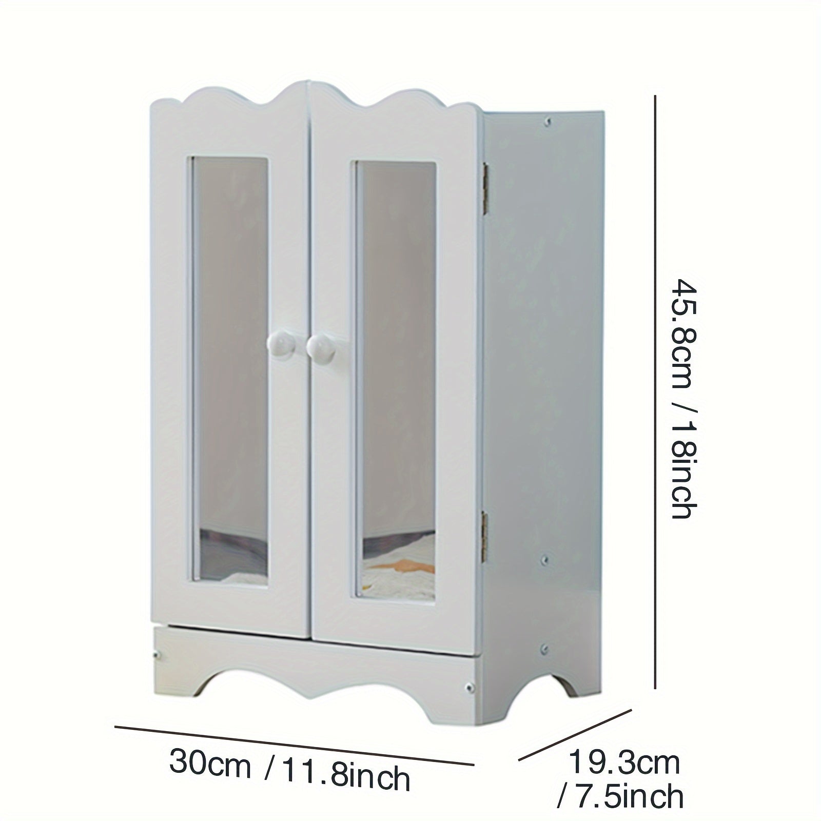 Wooden Dolls Wardrobe with 6 Hangers & Mirror