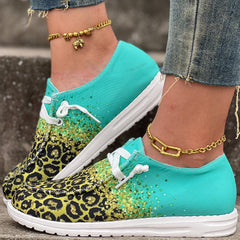 Leopard Print Canvas Lace Up Low Top Sneakers