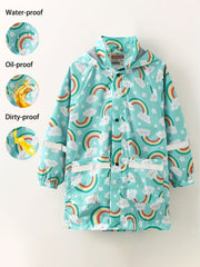 Rainbow Graphic Hooded Long Sleeve Raincoat Jacket For Girls