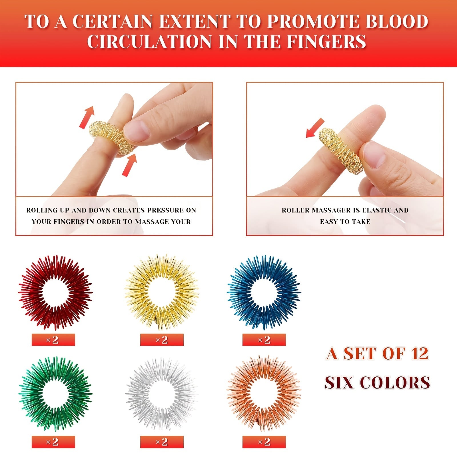 12pc Sensory Fidget Rings Set - Stress Relief & Anxiety Reducer - 6 Colors
