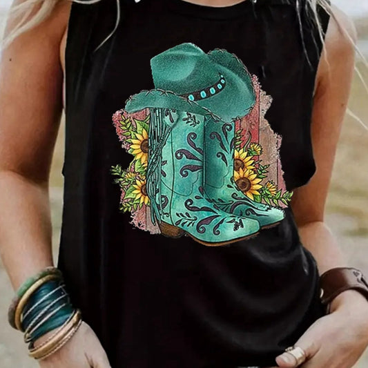 Cowboy Boots Print Sleeveless Tank Top