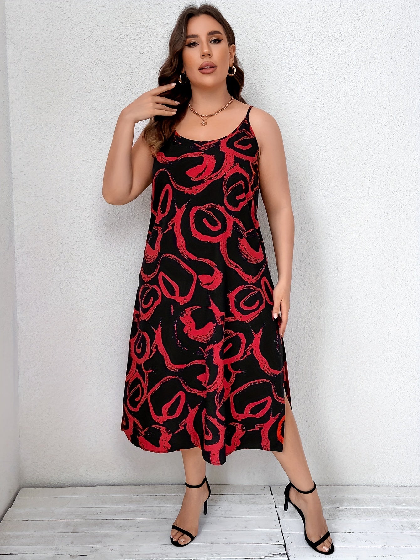  Boho Dress Women's Plus Abstract Stripe Print Maxi Cami Dress