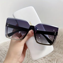 Semi Rimless Sunglasses Gradient Lens Rivet Decor Glasses UV400