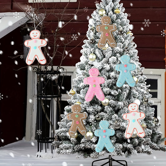4pcs Macaron Colored Gingerbread Man Snowman Ornaments